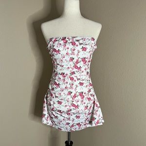 Floral Slim Fit Mini Dress White, Small──★